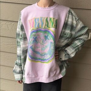 Nirvana Upcycled Sweatshirt Flannel Shirt OS Handmade Bohemian